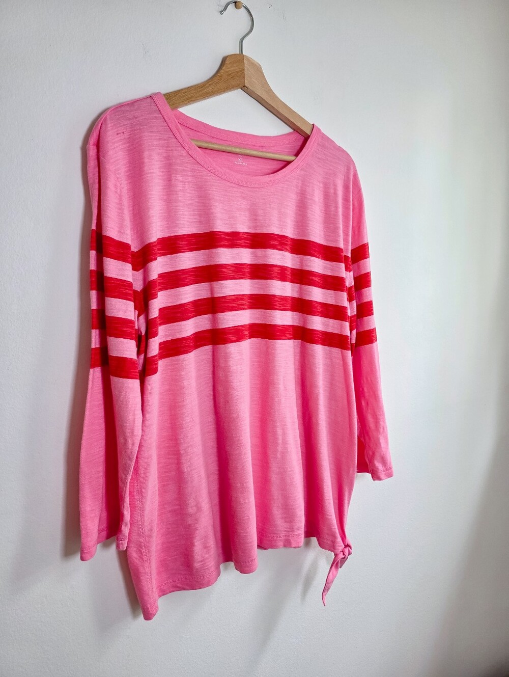 T by Talbots Pink Striped Preppy Knot Top